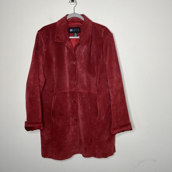 Relativity Jacket Womens XL Red Genuine Suede Leather Button Front Lined - Picture 1 of 10